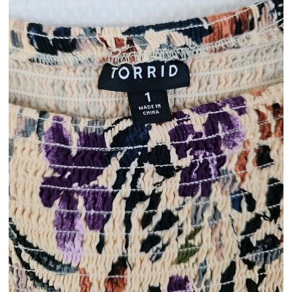 Torrid ~Woman Size 1(1x)~ Multicolor Off-Shoulder Long Sleeve Shirt Top Colorful - Picture 2 of 14